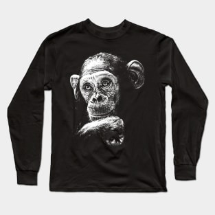 Chimpanzee Monkey / Risograph Artwork Long Sleeve T-Shirt